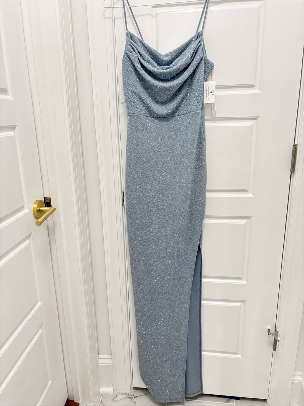 Windsor Sparkle Cowl Neck Maxi Dress — Dusty Blue